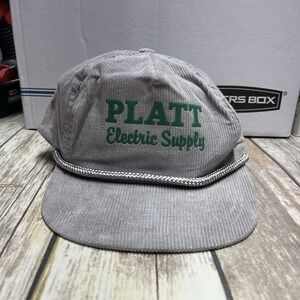 Vintage Platt ELECTRIC COMPANY 70s 80s Gray Green Trucker Hat Corduroy